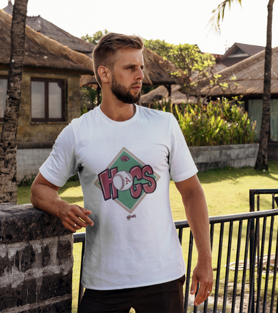 Arkansas Razorbacks Hogs Baseball Diamond Cartoon T-Shirt