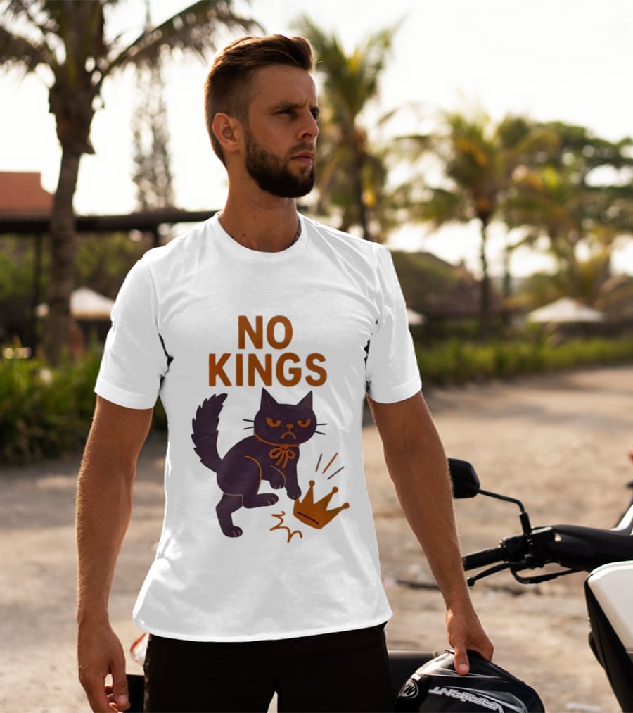 No Kings Black Cat Kicking Crown T-Shirt