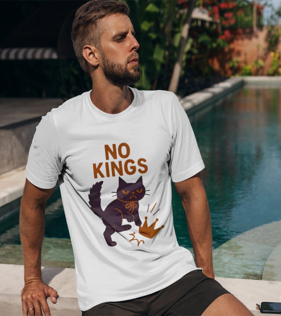 No Kings Black Cat Kicking Crown T-Shirt