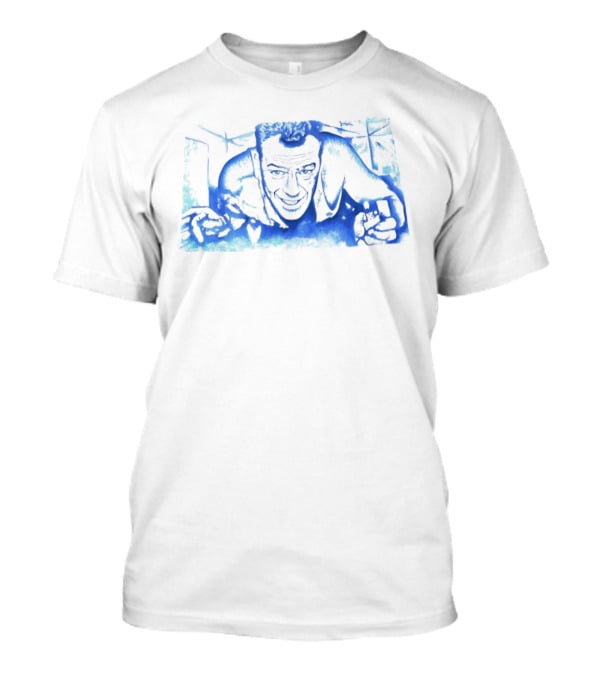 Blue Watercolor Painted John Mclane T-Shirt