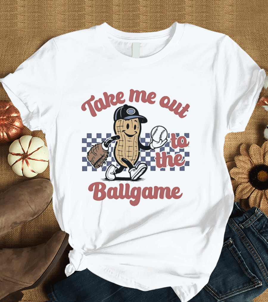 Take Me Out To The Ballgame Peanut Baseball Player With Glove And Bat T-Shirt