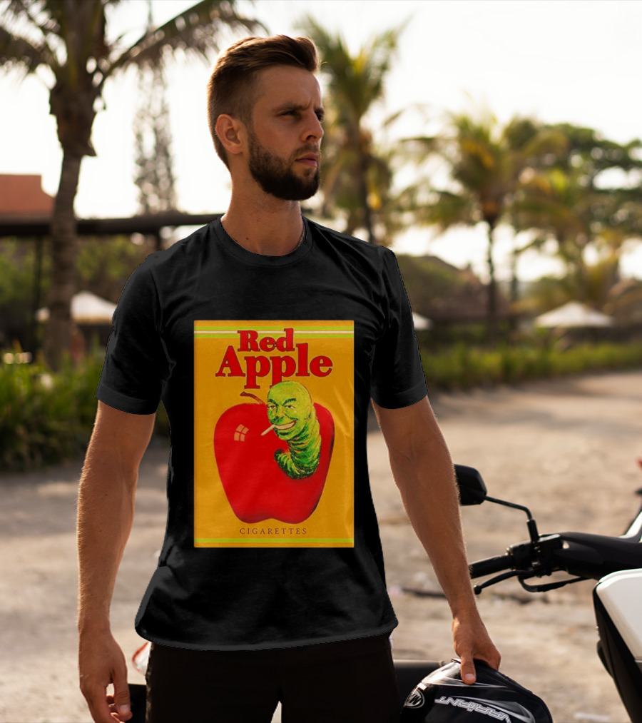 Red Apple Cigarettes Worm Character On Apple T-Shirt