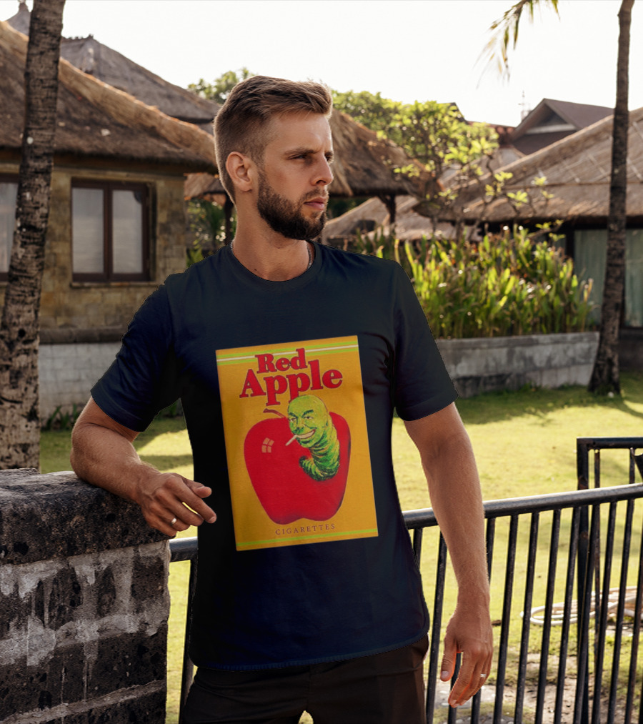 Red Apple Cigarettes Worm Character On Apple T-Shirt