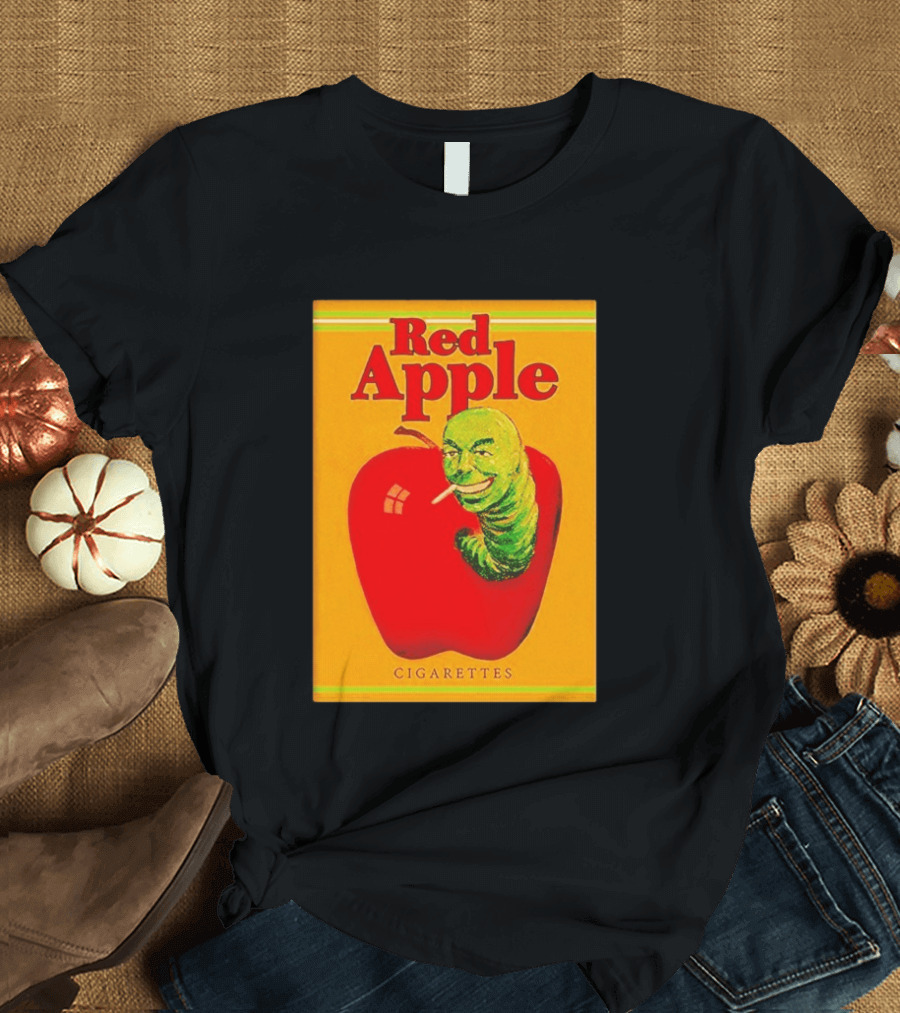 Red Apple Cigarettes Worm Character On Apple T-Shirt