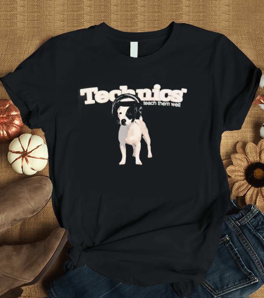 Technics Teach Them Well Puppy With Headphones T-Shirt