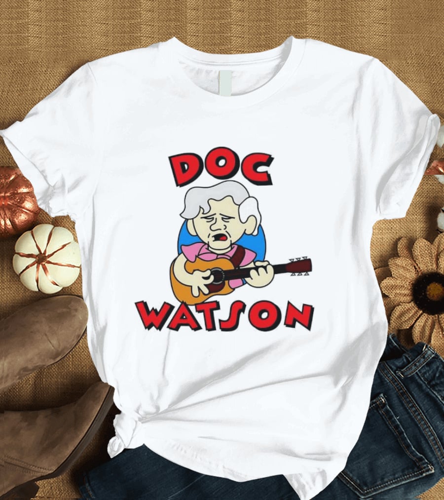 Doc Watson Cartoon Guitar Player Iconic Folk Music Legend T-Shirt