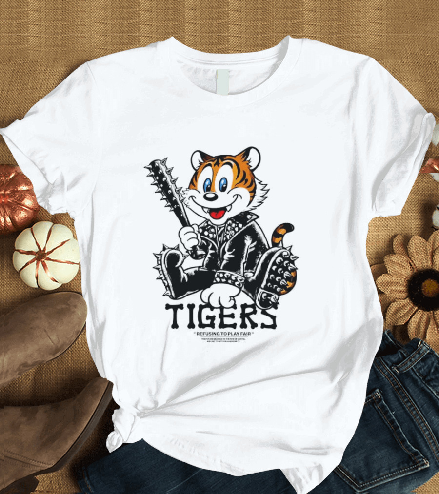 Tigers Playful Cartoon Character With Spiked Bat T-Shirt