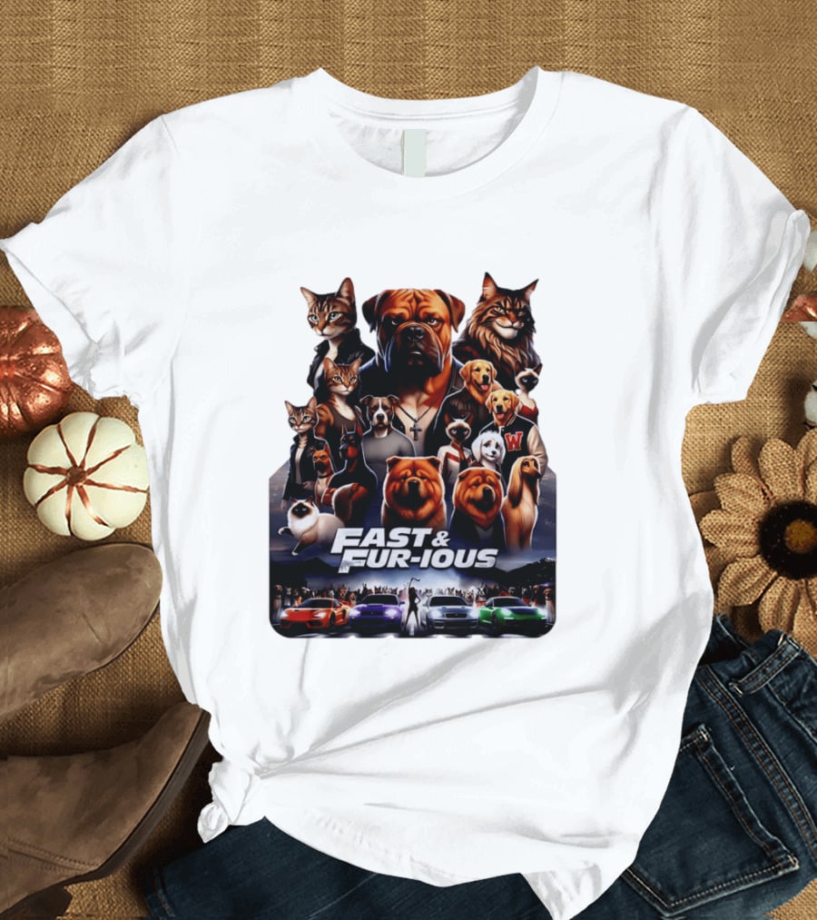 Fast & Fur Ious Dogs And Cats Mashup With Cars T-Shirt
