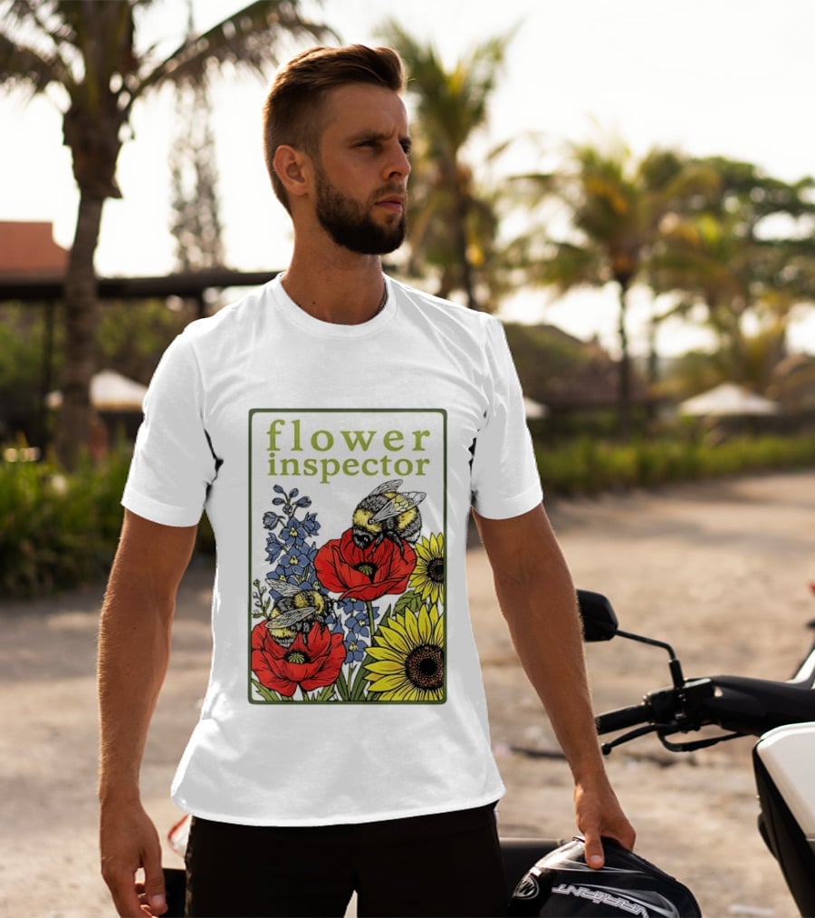 Flower Inspector Bees On Poppy Sunflower Bluebell Blossom T-Shirt