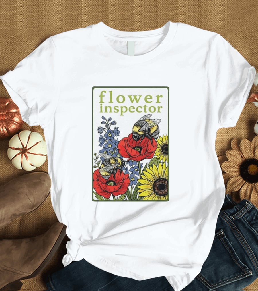Flower Inspector Bees On Poppy Sunflower Bluebell Blossom T-Shirt