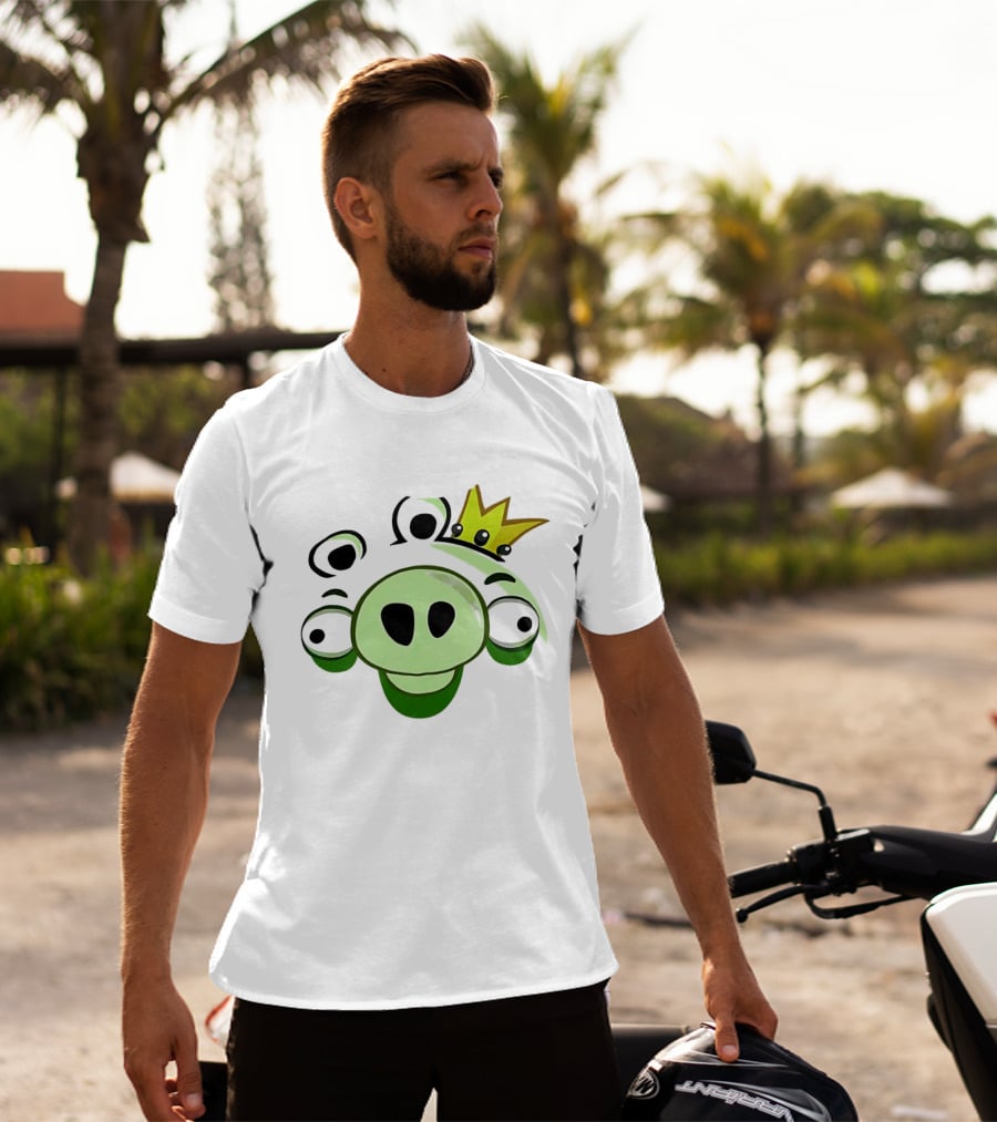 Angry Birds King Pig Big Face Green Crown T-Shirt