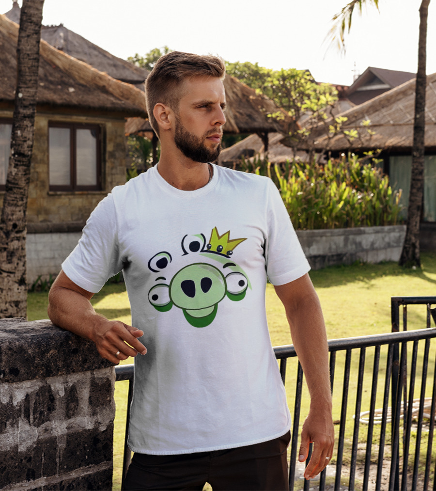 Angry Birds King Pig Big Face Green Crown T-Shirt