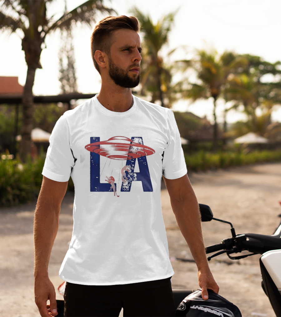 Los Angeles Spaceship Over LA Bold Letters T-Shirt