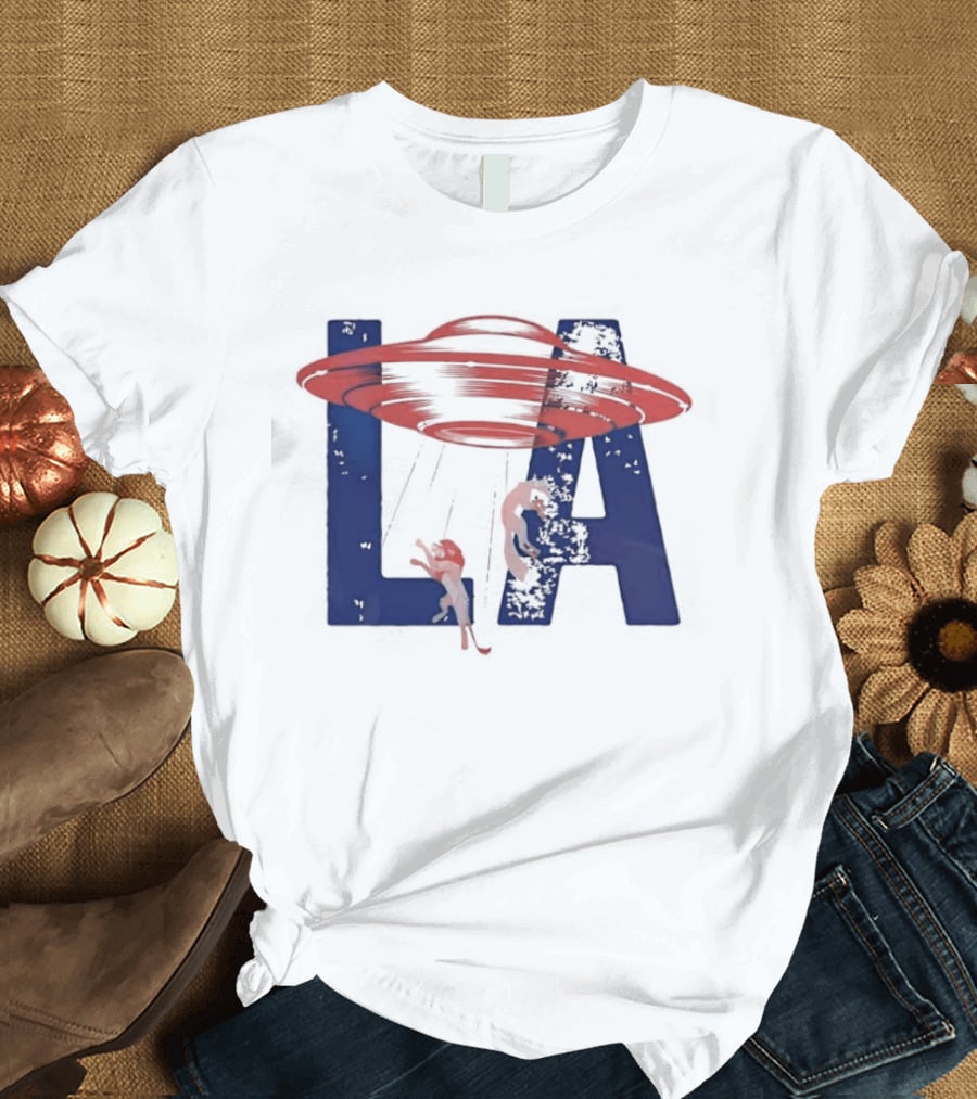 Los Angeles Spaceship Over LA Bold Letters T-Shirt