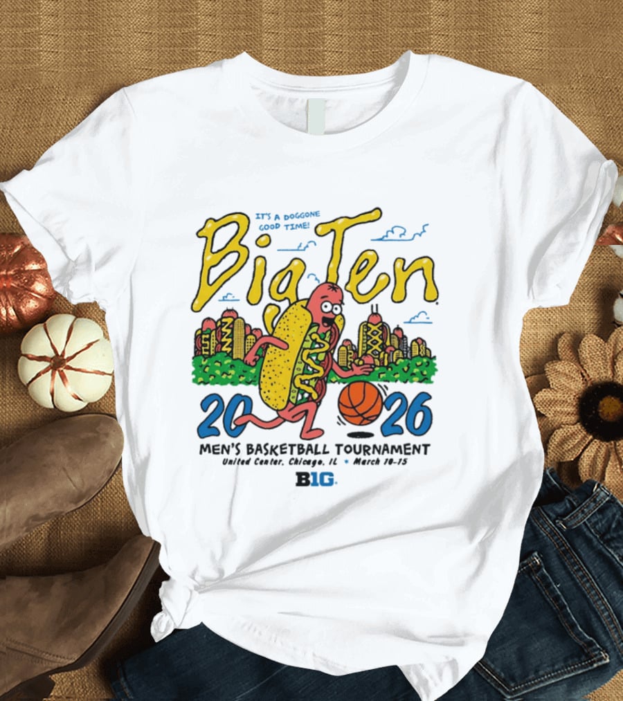 Big Ten 2026 Men's Basketball Tournament United Center Chicago March 11 15 Hot Dog Cityscape Basketball T-Shirt
