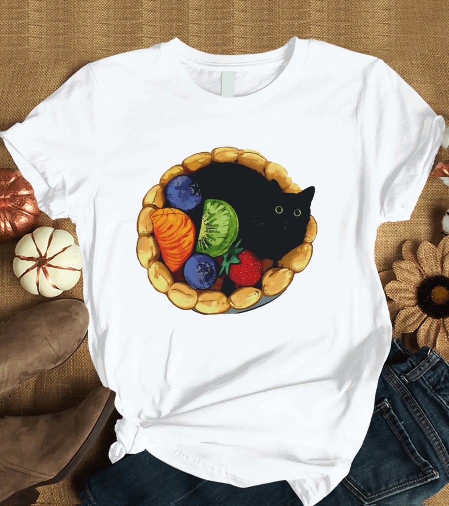 Black Cat Surrounded By Mixed Fruit Tart T-Shirt