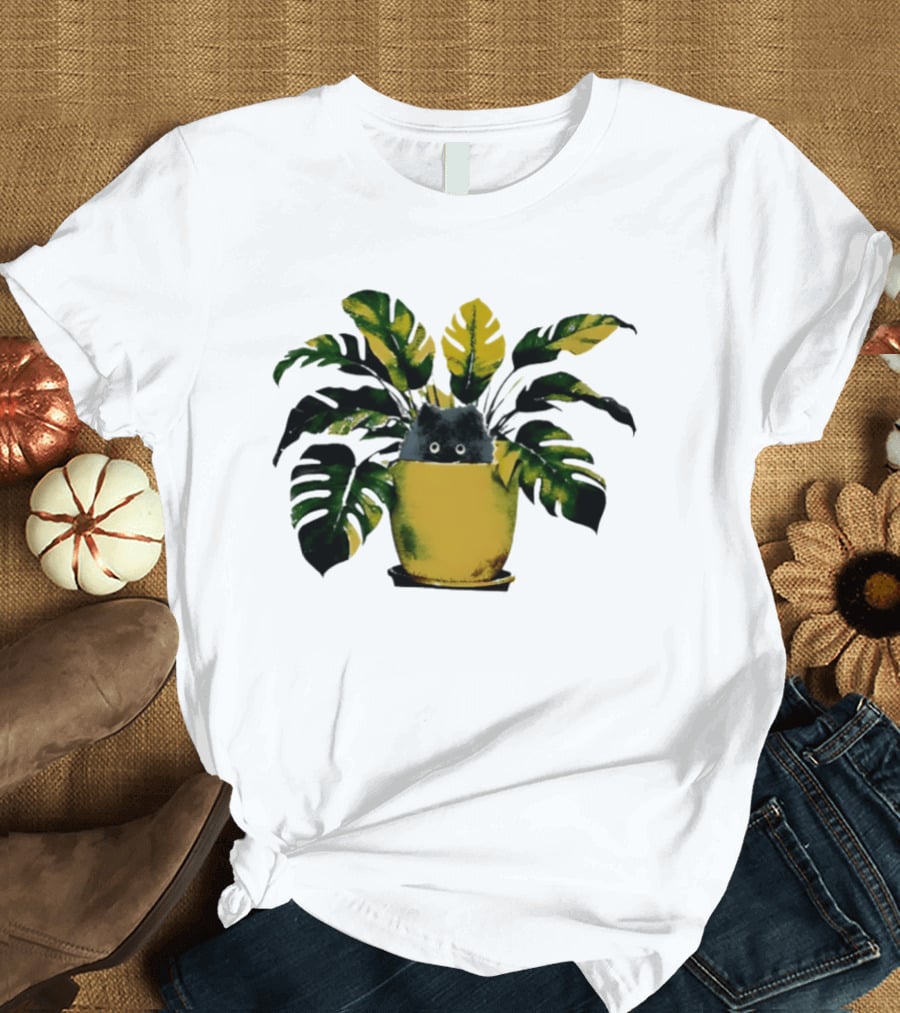 Cat In Monstera Potted Plant T-Shirt