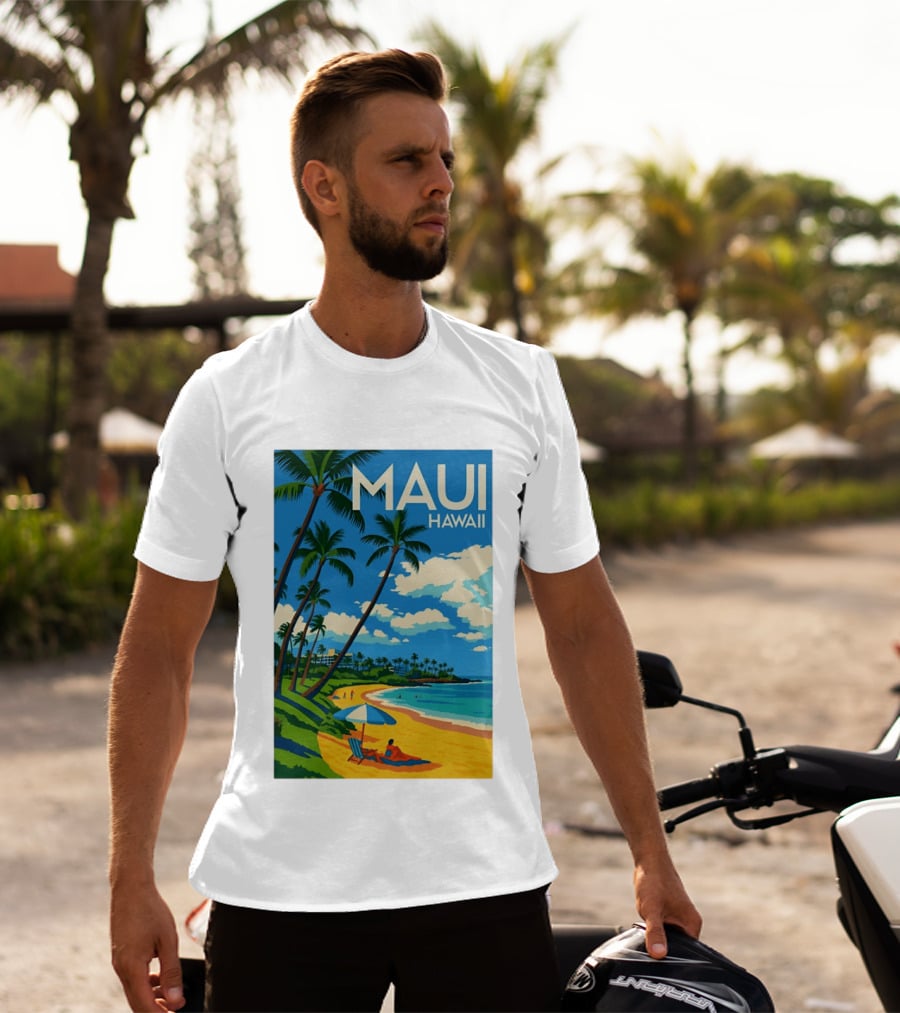 Maui Hawaii Palm Trees Beach Scene T-Shirt