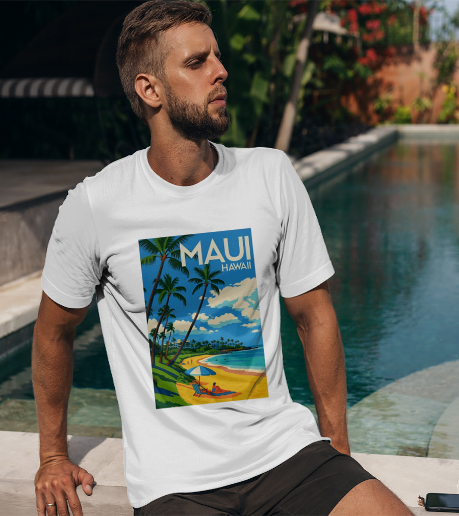 Maui Hawaii Palm Trees Beach Scene T-Shirt