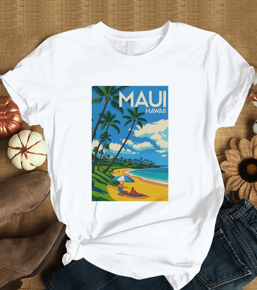 Maui Hawaii Palm Trees Beach Scene T-Shirt