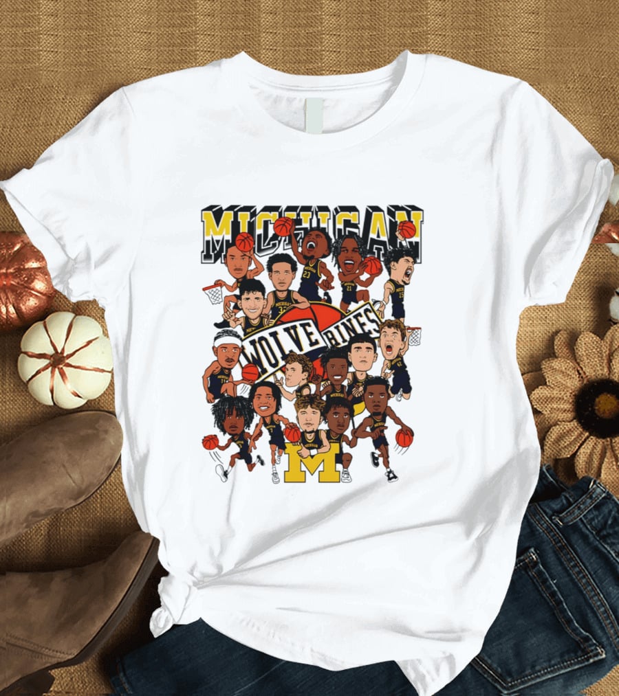 Michigan Wolverines Basketball Caricature 2026 Team Players T-Shirt