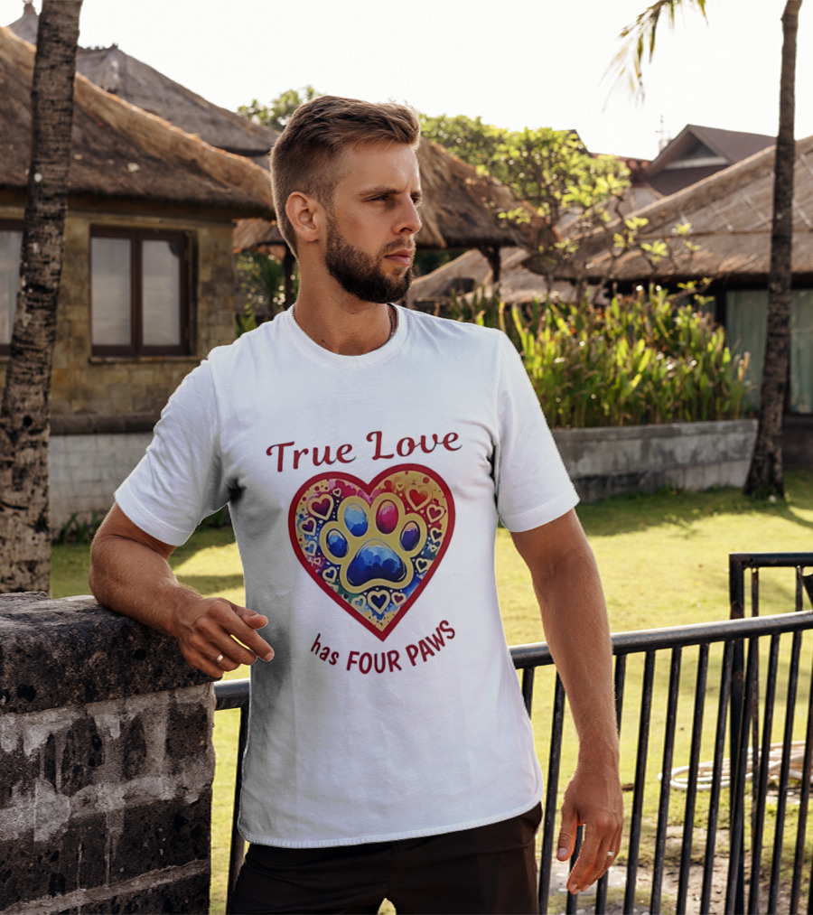 True Love Has Four Paws Heart With Colorful Paw Print And Hearts T-Shirt