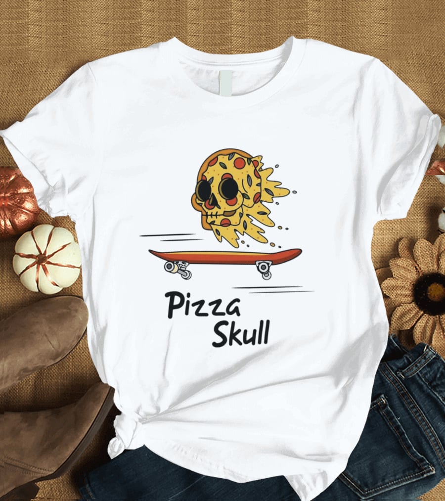 Pizza Skull Melting Slice Skateboard T-Shirt