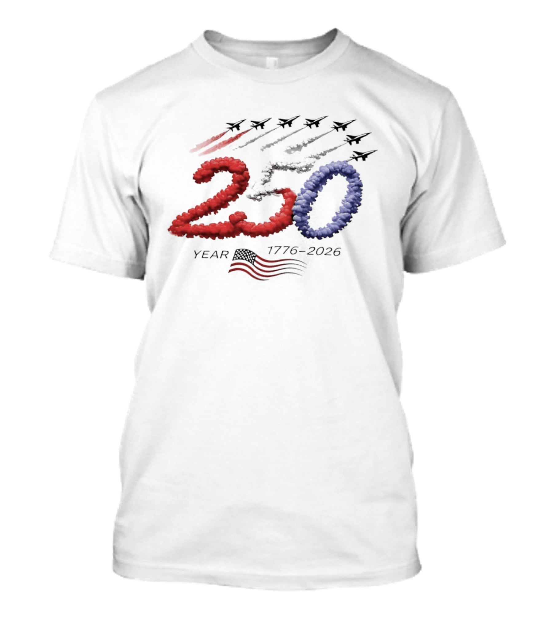 250 Year Anniversary USA Plane Smoke With American Flag T-Shirt