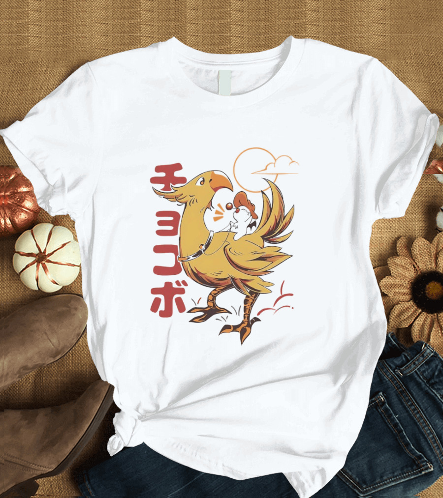 Kaweehaw Cowboy Moogle Riding Chocobo Retro Style Japanese T-Shirt