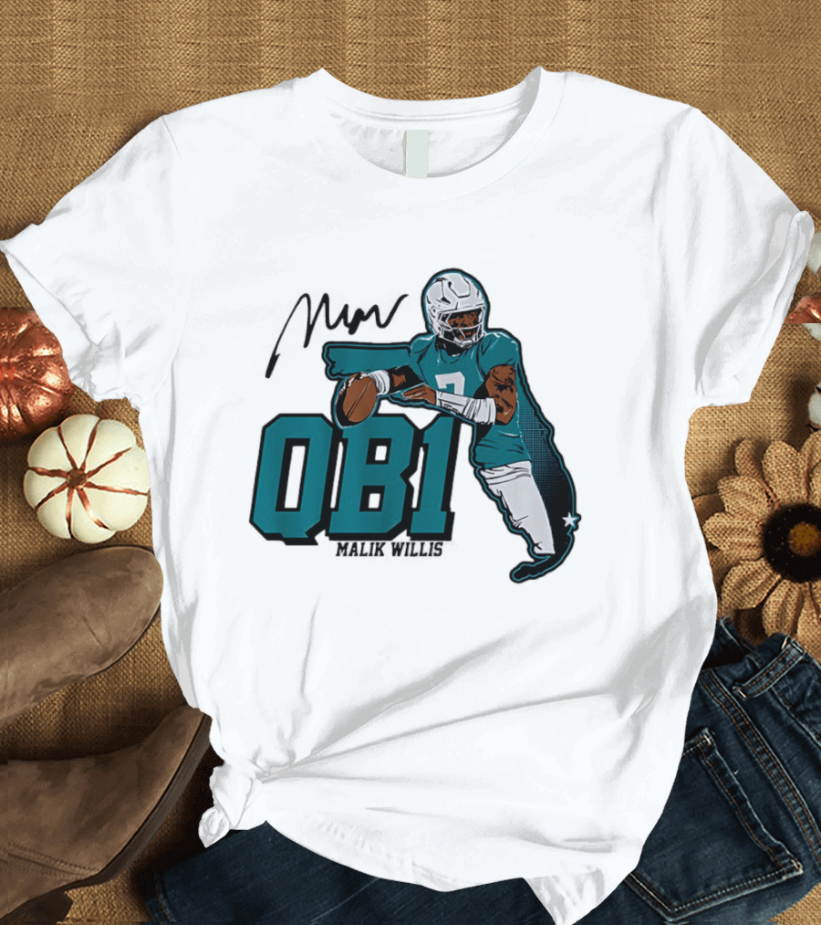 Malik Willis QB1 Miami Dolphins Quarterback 7 Football T-Shirt