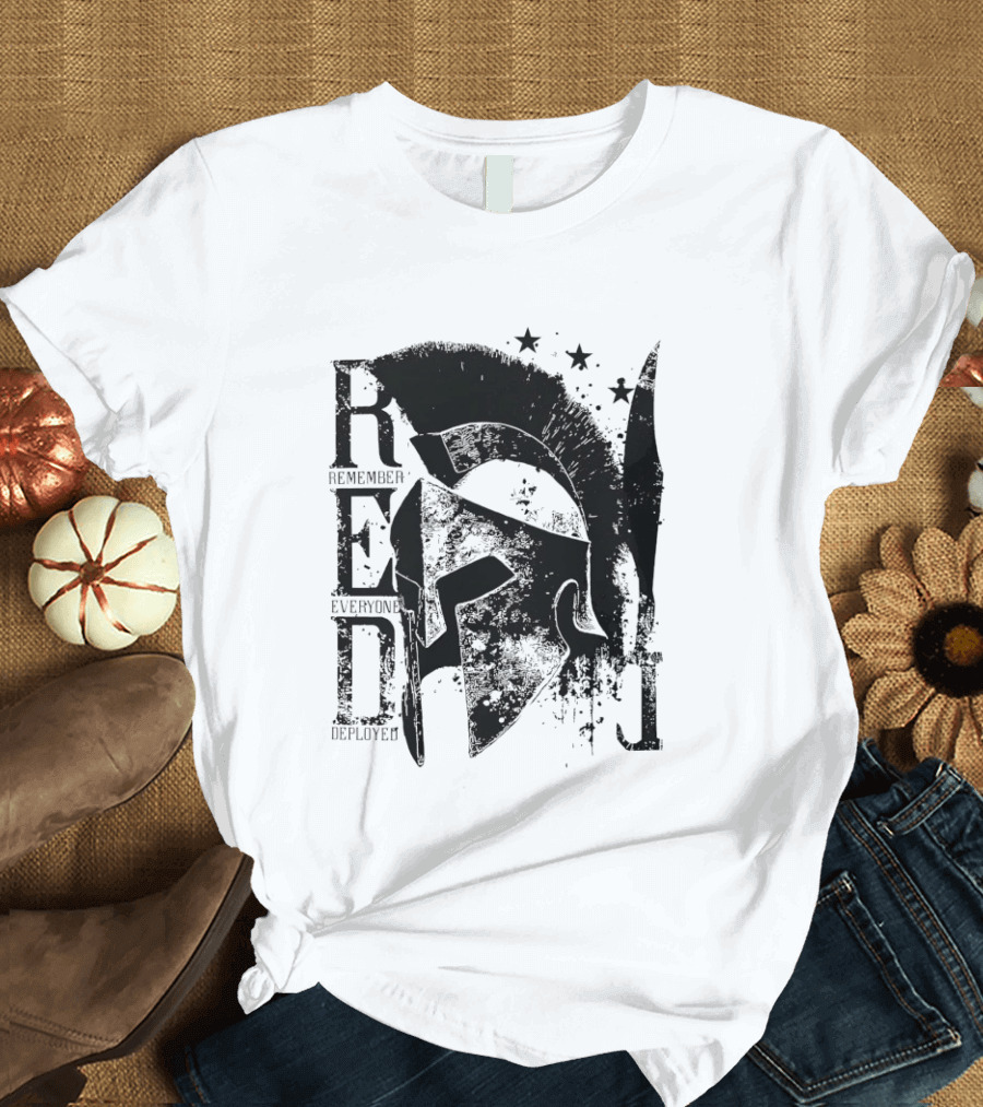 R.E.D. Remember Everyone Deployed Spartan Helmet Stars T-Shirt
