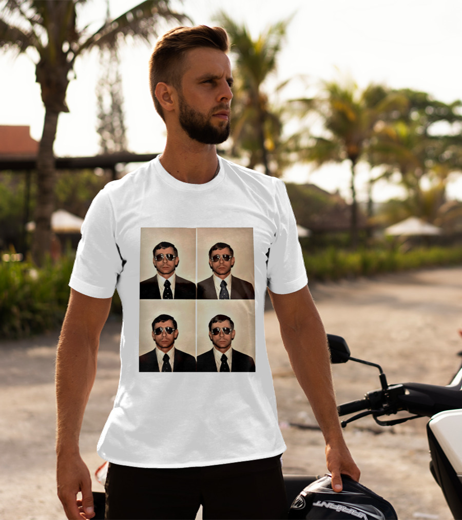 SGM Mike Vining Blasting Through Iconic Sunglasses Suit Portrait Quad T-Shirt