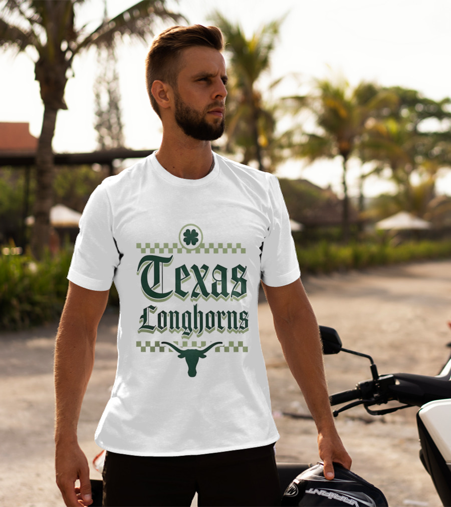 Texas Longhorns St Patrick's Day Clover Shamrock Checkerboard T-Shirt