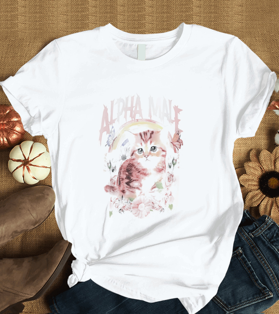 Alpha Male Cat With Floral And Butterfly T-Shirt