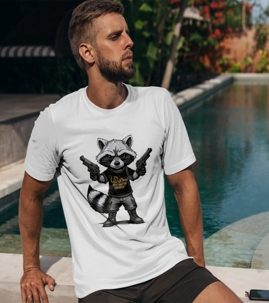 Raccoon With Dual Guns Don't Trust The Government Snake T-Shirt