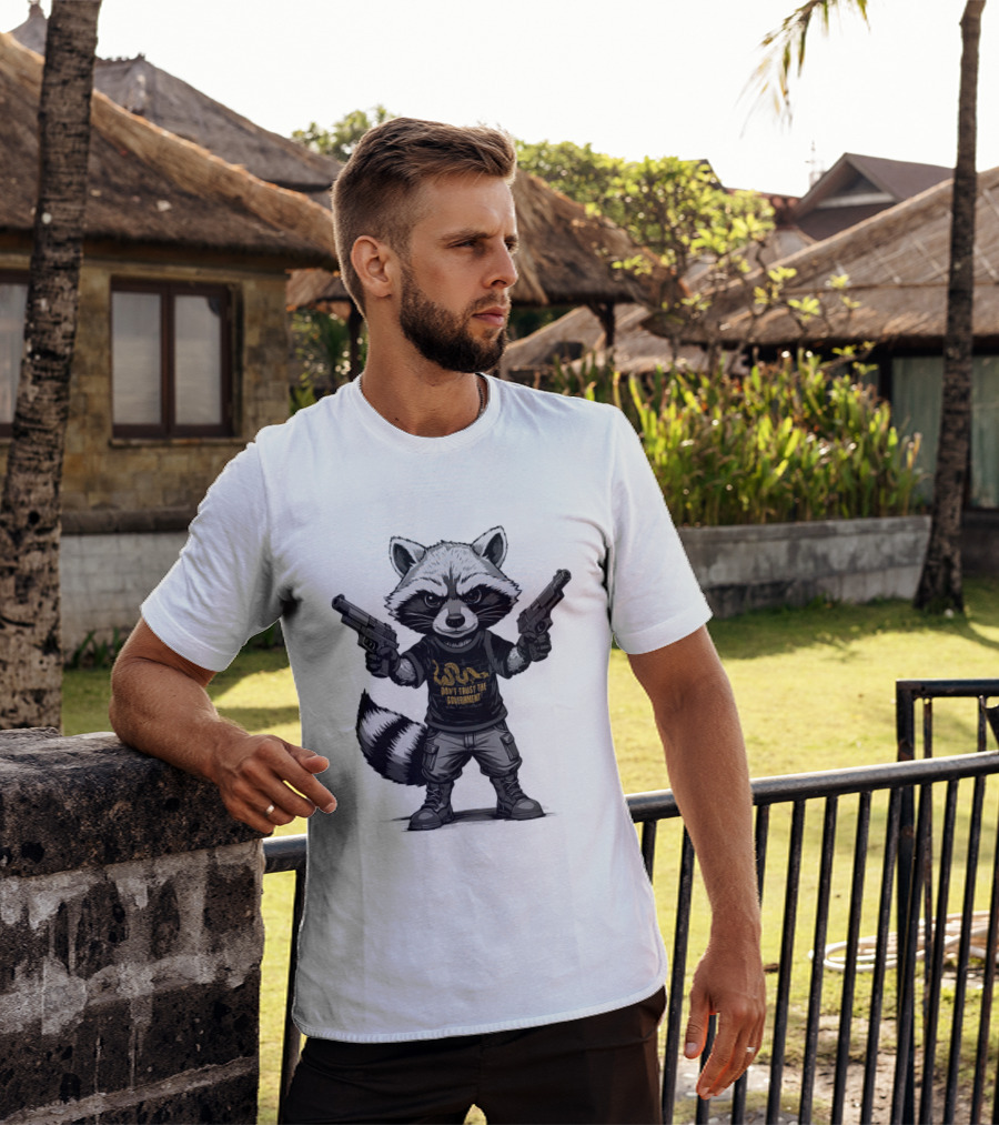 Raccoon With Dual Guns Don't Trust The Government Snake T-Shirt