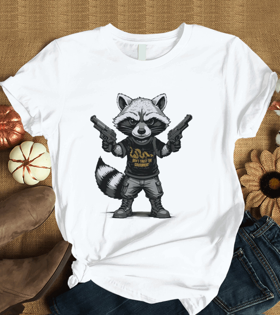Raccoon With Dual Guns Don't Trust The Government Snake T-Shirt