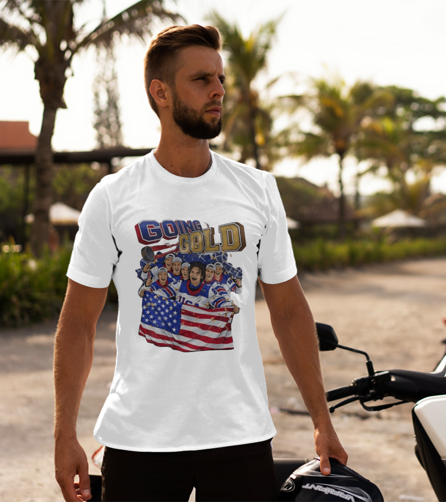 GOING GOLD USA Hockey Team Celebration With Flag T-Shirt
