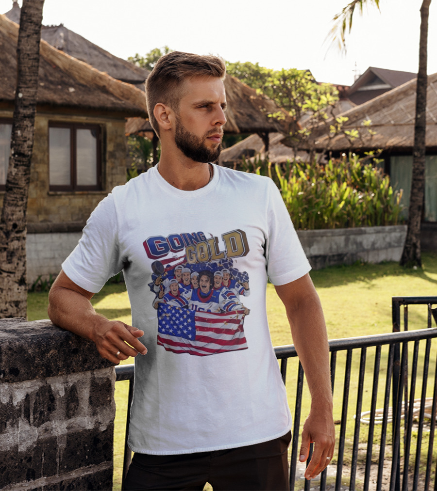 GOING GOLD USA Hockey Team Celebration With Flag T-Shirt