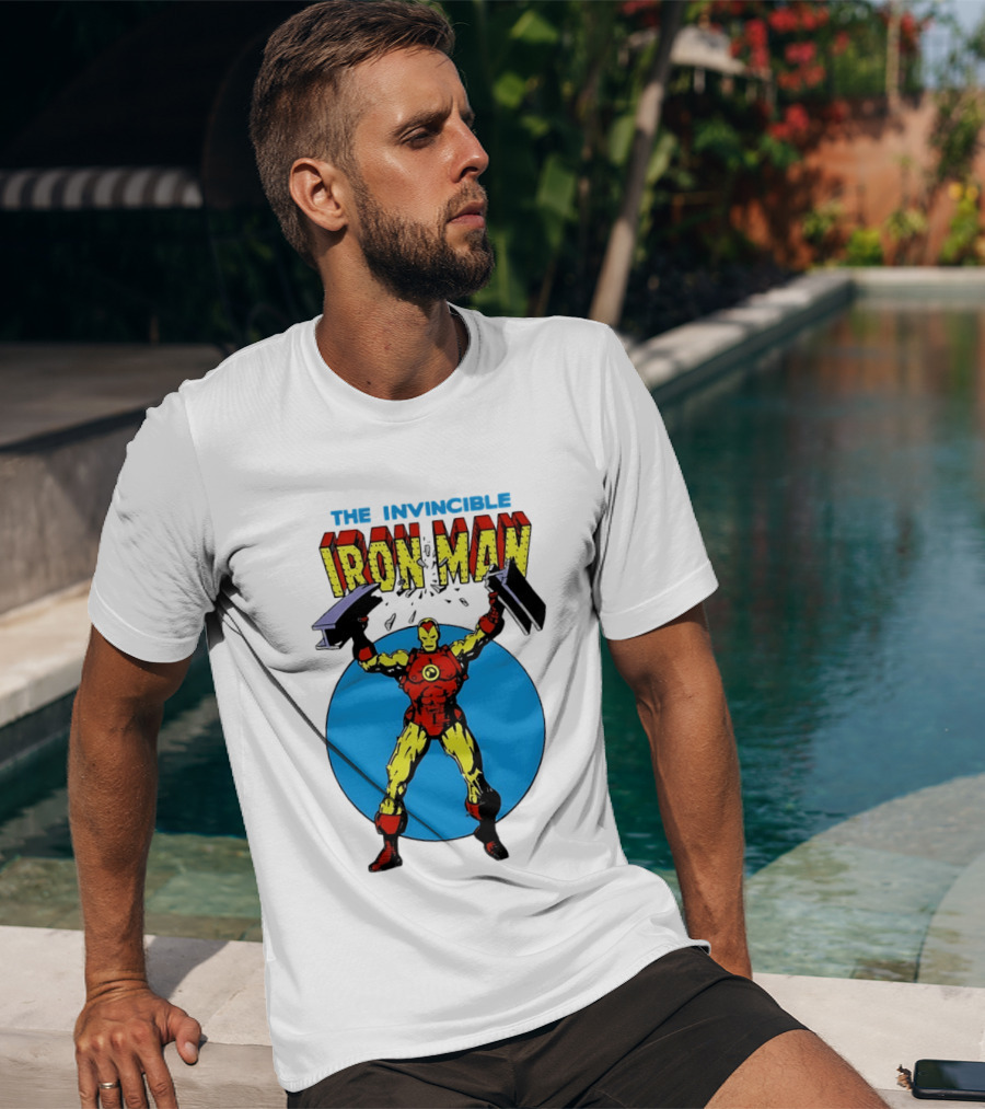 The Invincible Iron Man Bending Iron Bar Marvel Comic T-Shirt