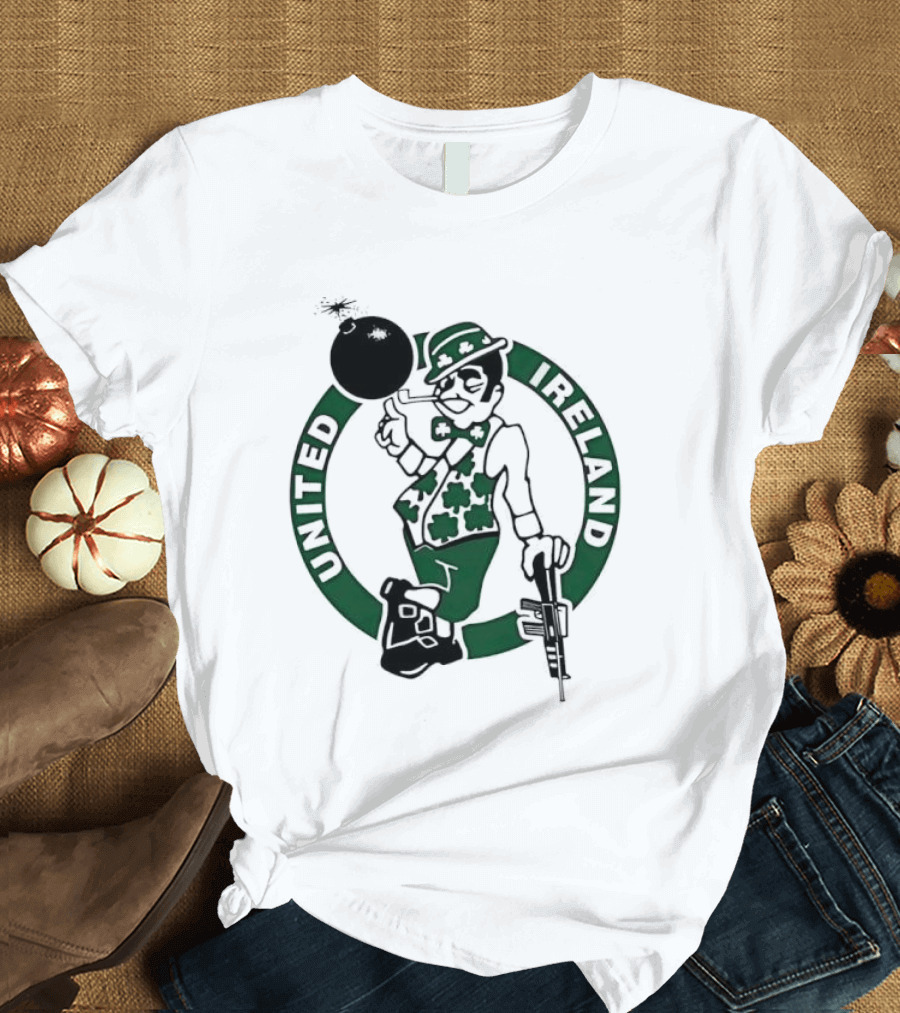 Boston Celtics United Ireland Mascot Holding Traditional T-Shirt