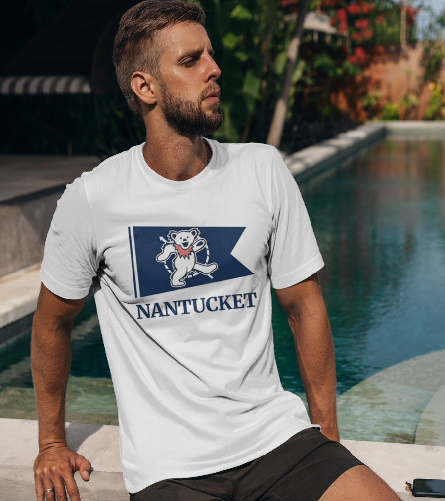 Nantucket Bear With Flag And Pink Scarf T-Shirt