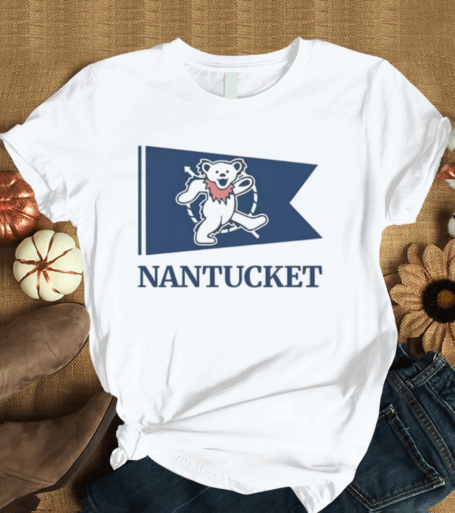 Nantucket Bear With Flag And Pink Scarf T-Shirt