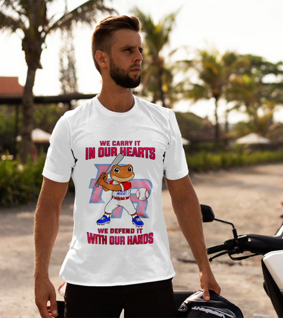 Puerto Rico We Carry It In Our Hearts We Defend It With Our Hands Baseball Frog Player T-Shirt