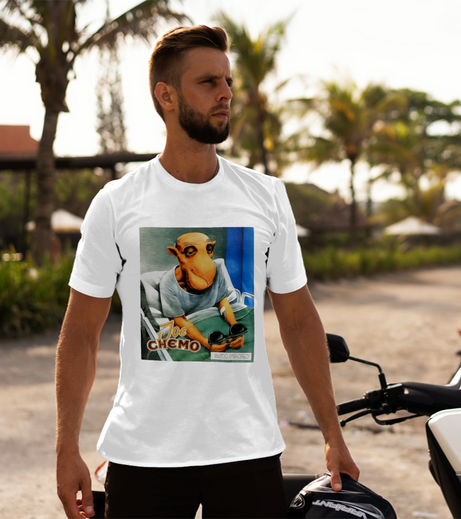 Joe Chemo Hospital Gown Character In Bed Holding Sunglasses T-Shirt