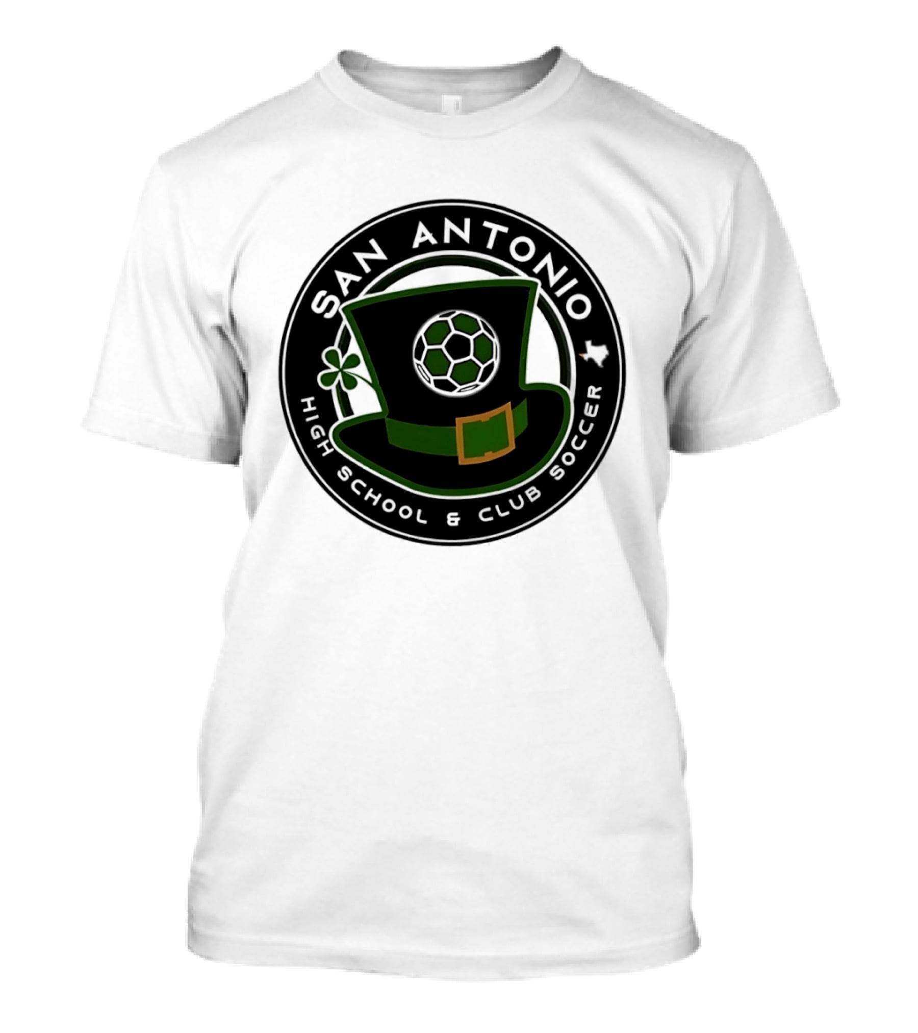 San Antonio High School Club Soccer Leprechaun Hat Soccer Ball And Shamrock T-Shirt