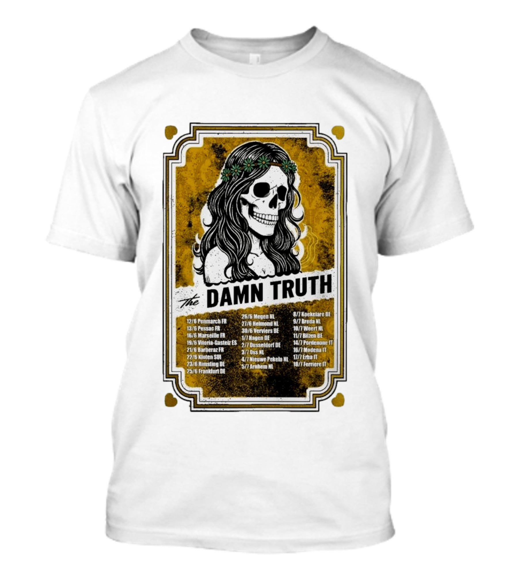 The Damn Truth 2026 European Tour Skull Art Dates France Germany Italy Belgium Netherlands T-Shirt