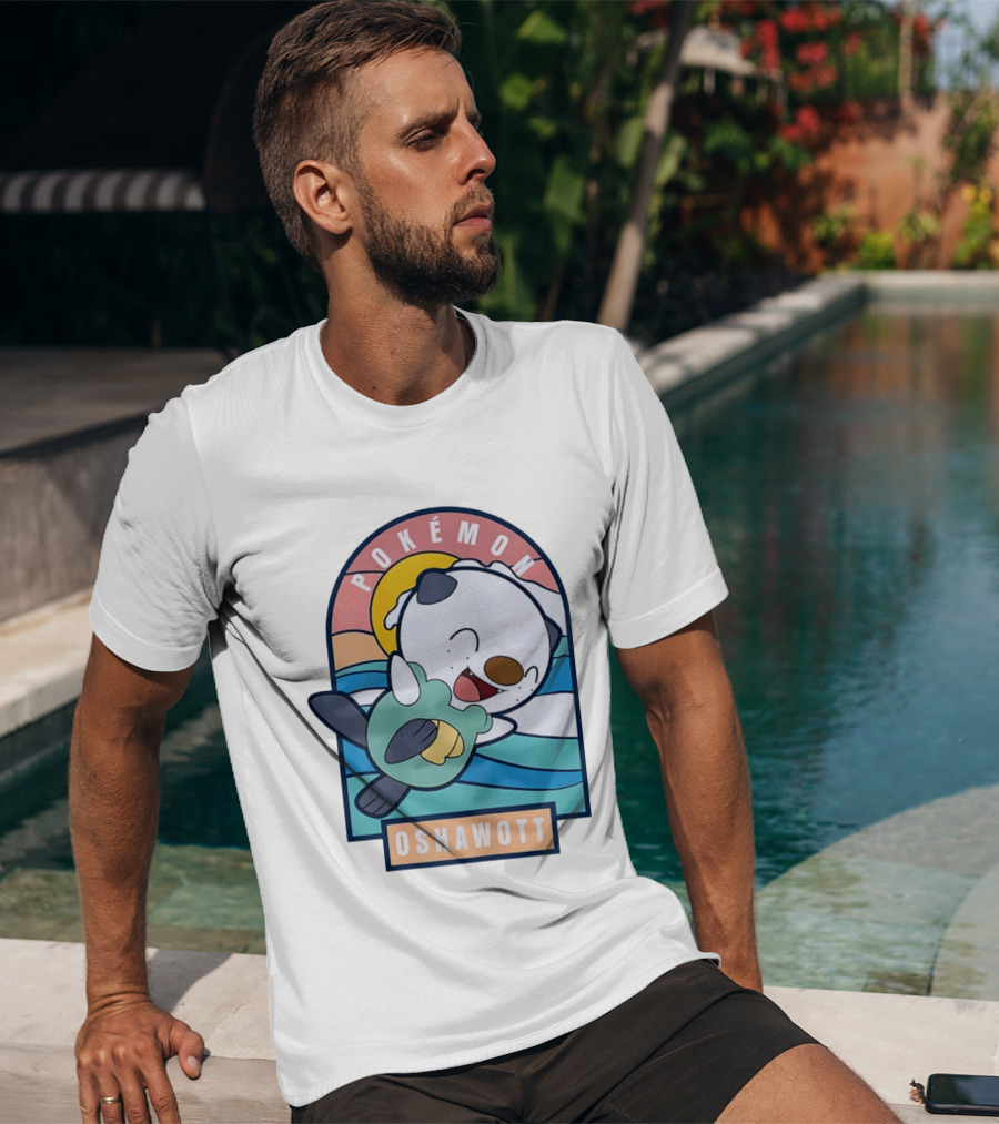 Pokémon Oshawott Playful Cartoon Wave Scene T-Shirt