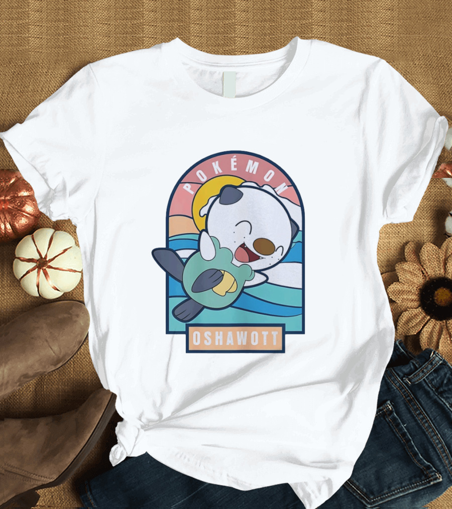 Pokémon Oshawott Playful Cartoon Wave Scene T-Shirt