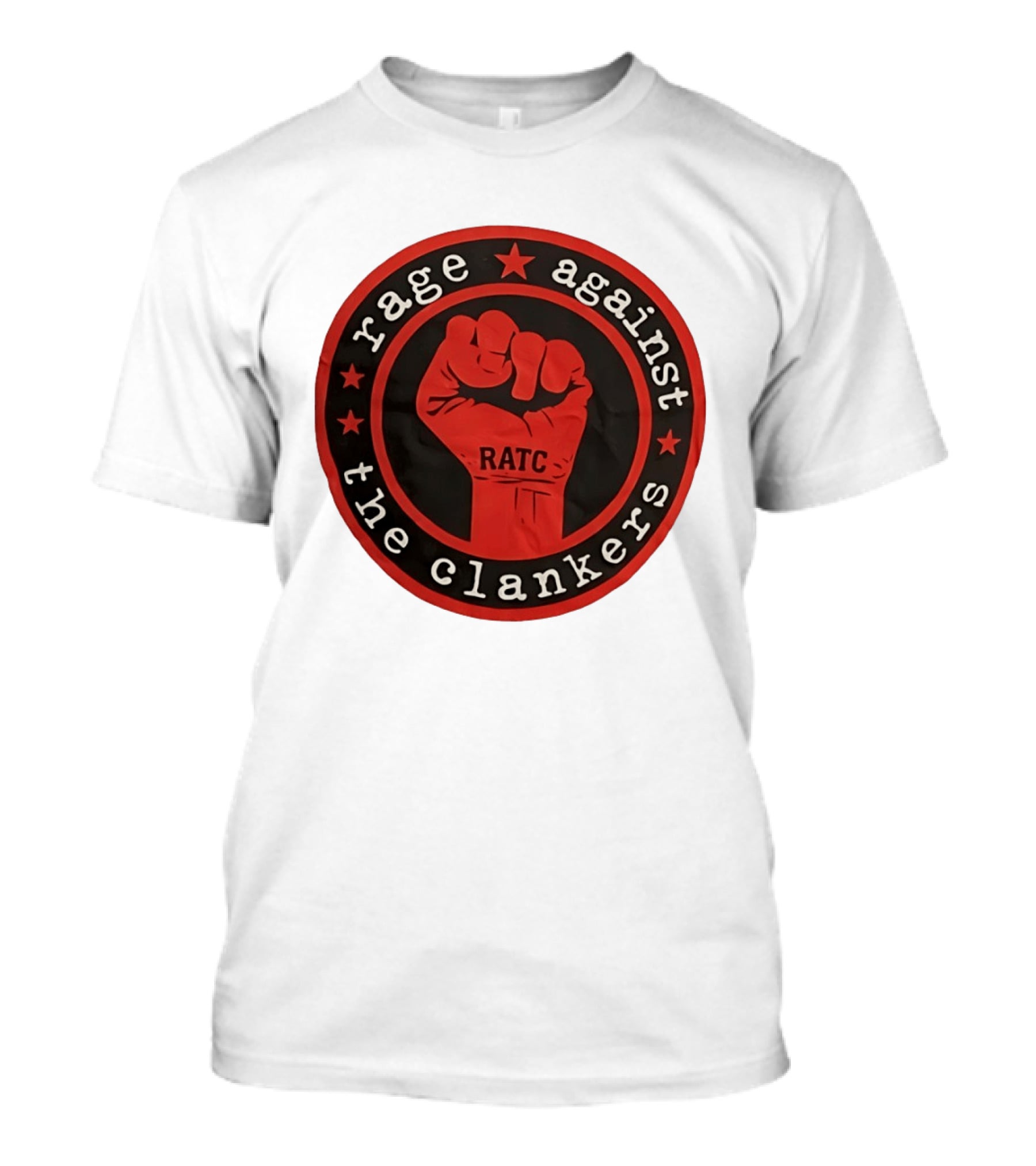 Rage Against The Clankers RATC Fist Emblem With Stars T-Shirt